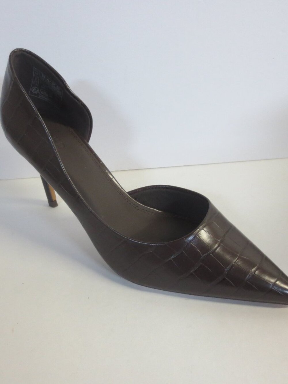 NA-KD WOMEN'S CUT OUT STILETTO HEELS - BROWN/CROCODILE - EU 38 - US 7.5